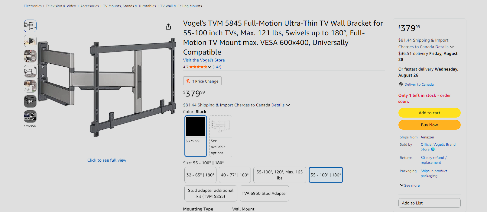 Recommended full-motion TV wall mount